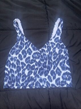 Aerie Blue Leopard Print Longline Sports Bra